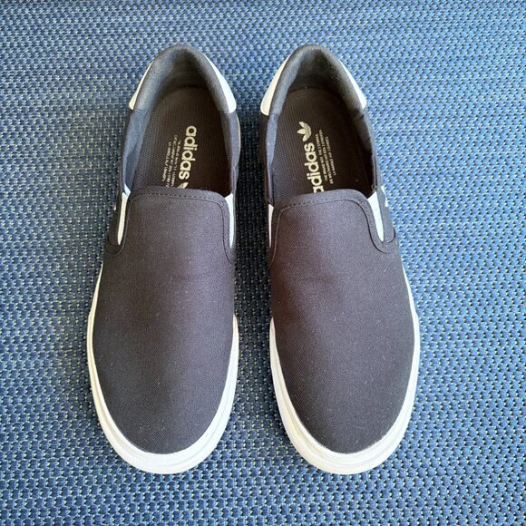 Adidas Court Rallye Slip-On Shoes Black Canvas Trefoil Men's 10.5 - Pre-owned - Picture 2 of 10